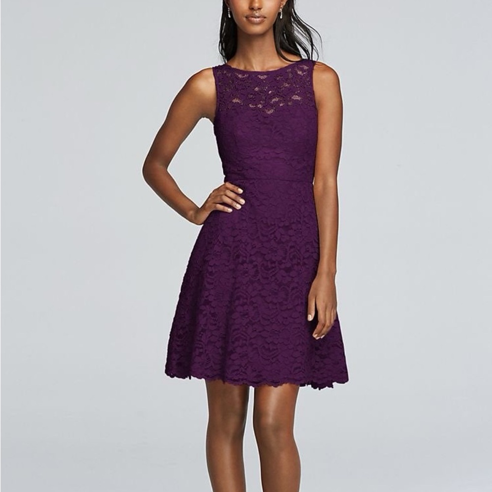 David’s Bridal Plum Elegant Purple Lace Bridesmaid Homecoming Dress - Picture 9 of 9
